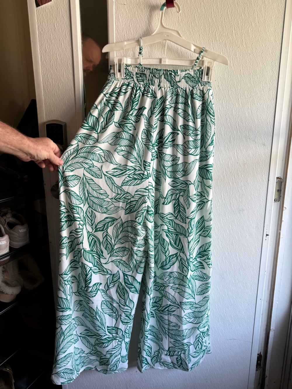 Pink Lily Green Leaf Print Jumpsuit
